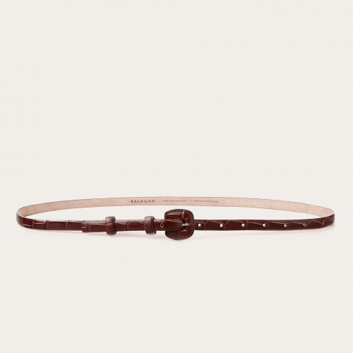 Thin belt with a coated buckle, brown croce pattern